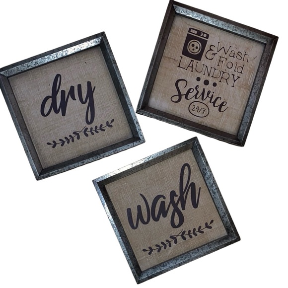 Other - SET OF 3-Rustic Farmhouse Style Laundry Room Wall Art Decor Square Metal Frames